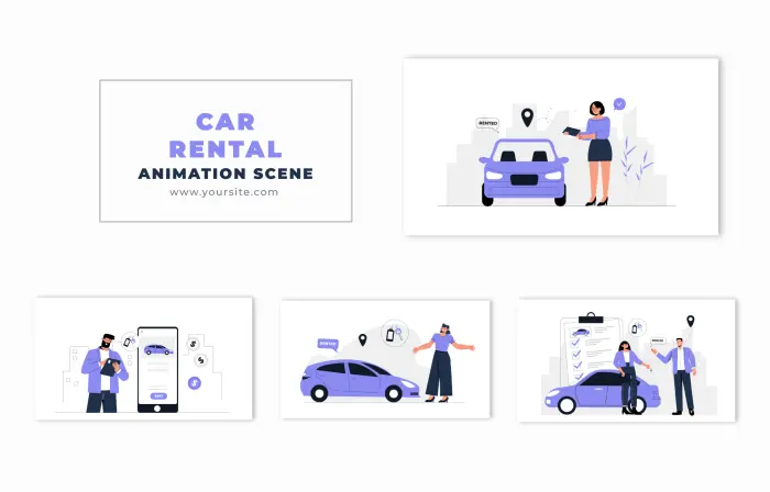 Rental Car Scene with Animated Flat Design Character